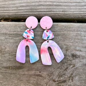 Watercolor and Mosaic Clay Earrings
